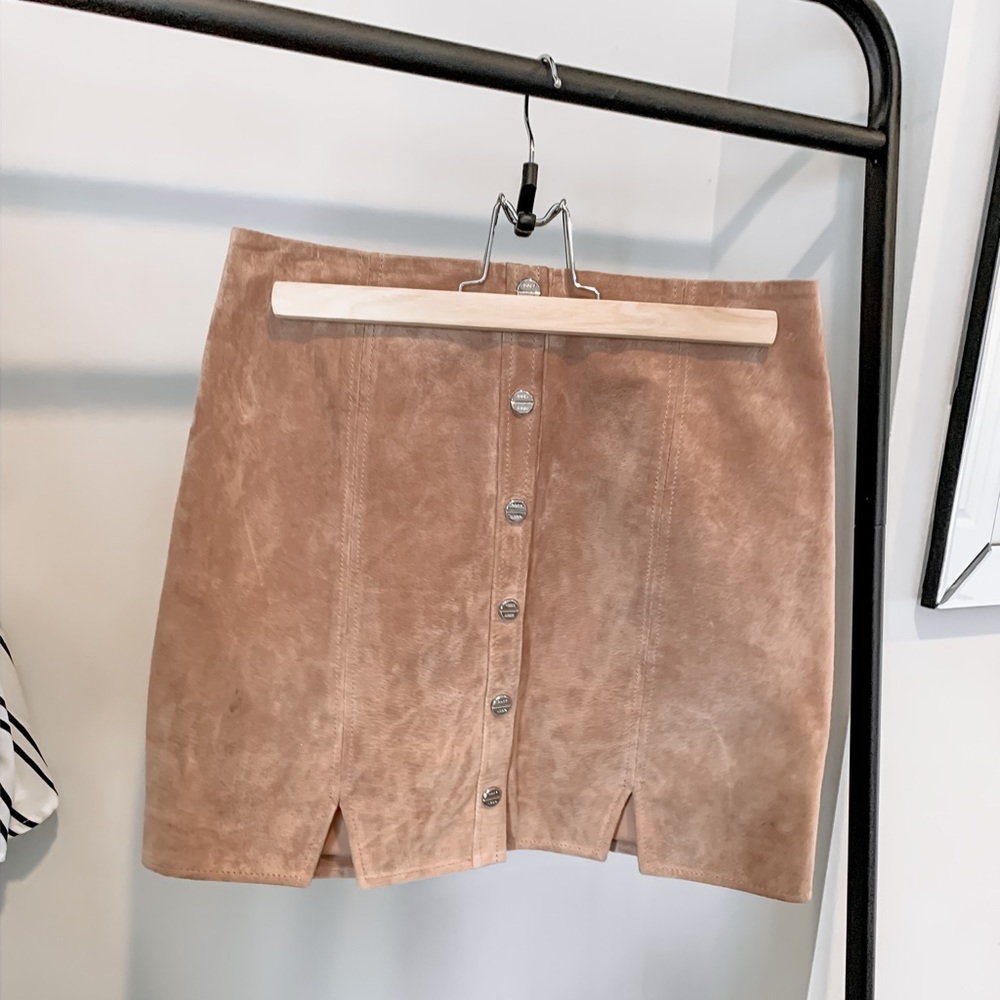 suede leather button skirt
